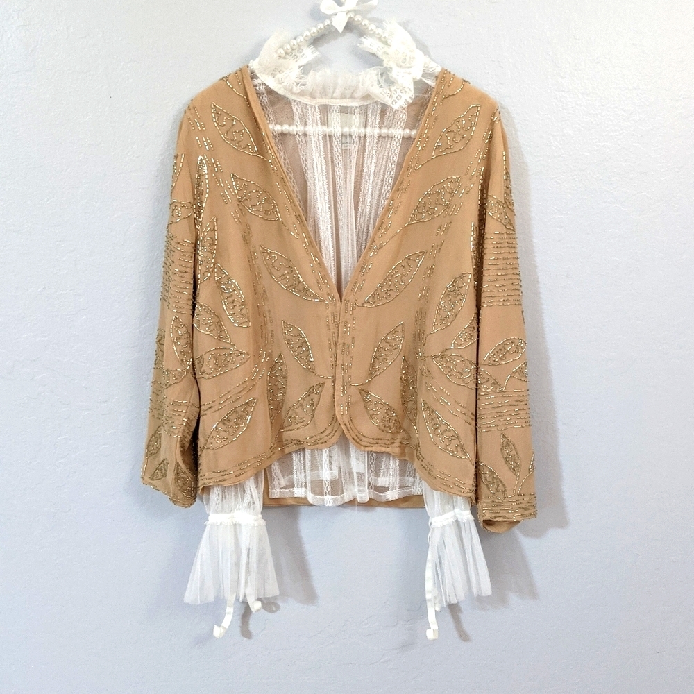 Anthropologie Greylin Nude Mandalay Beaded Jacket